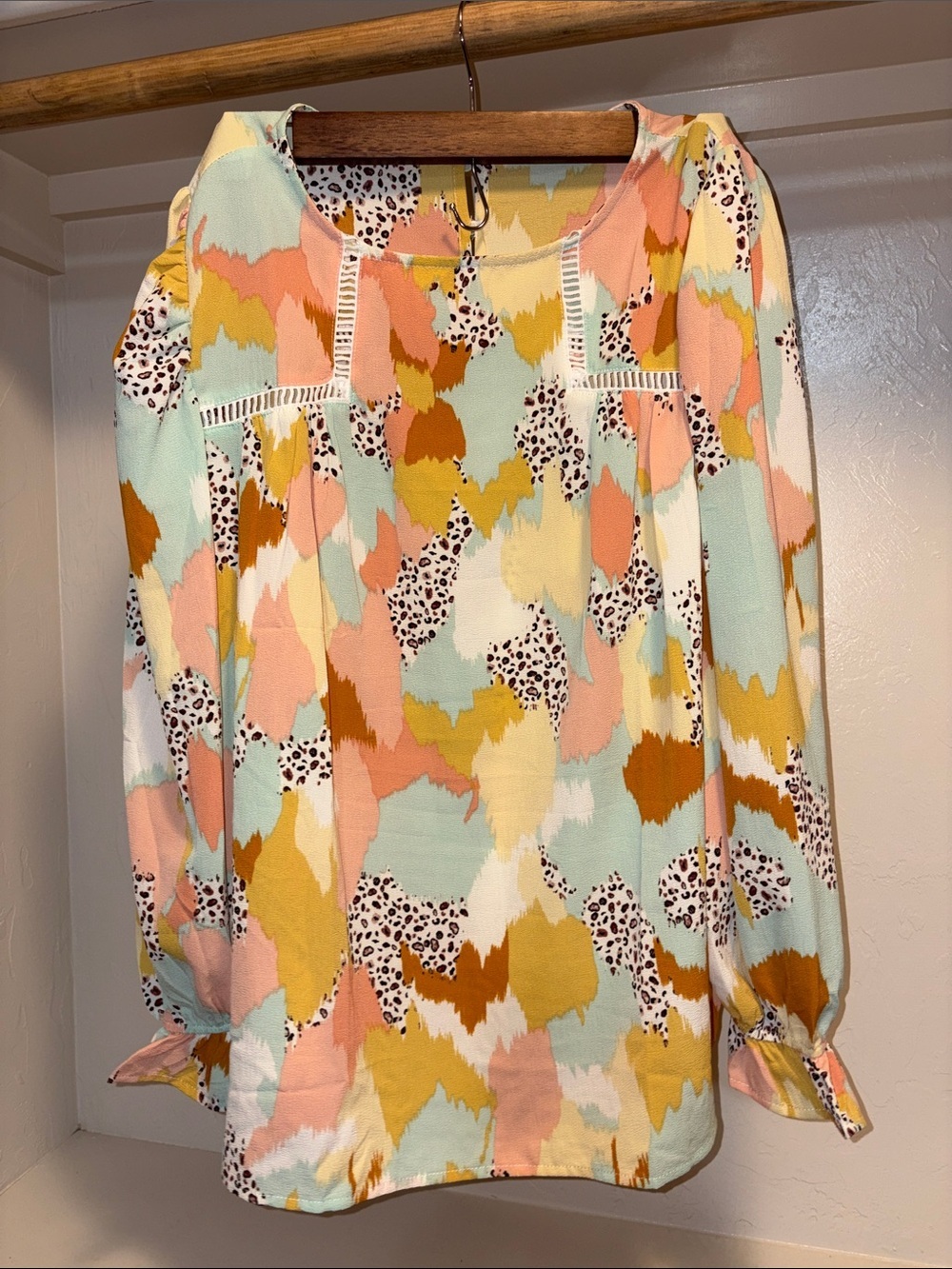 Pastel Abstract Print Long-Sleeve Blouse
